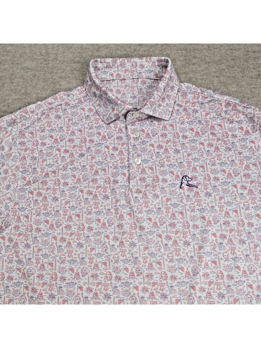 Rhoback Mens Polo Shirt Medium White AOP Washington Lincoln Douglas Patriotic